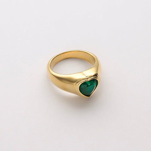 Anillo Corazón circonita verde