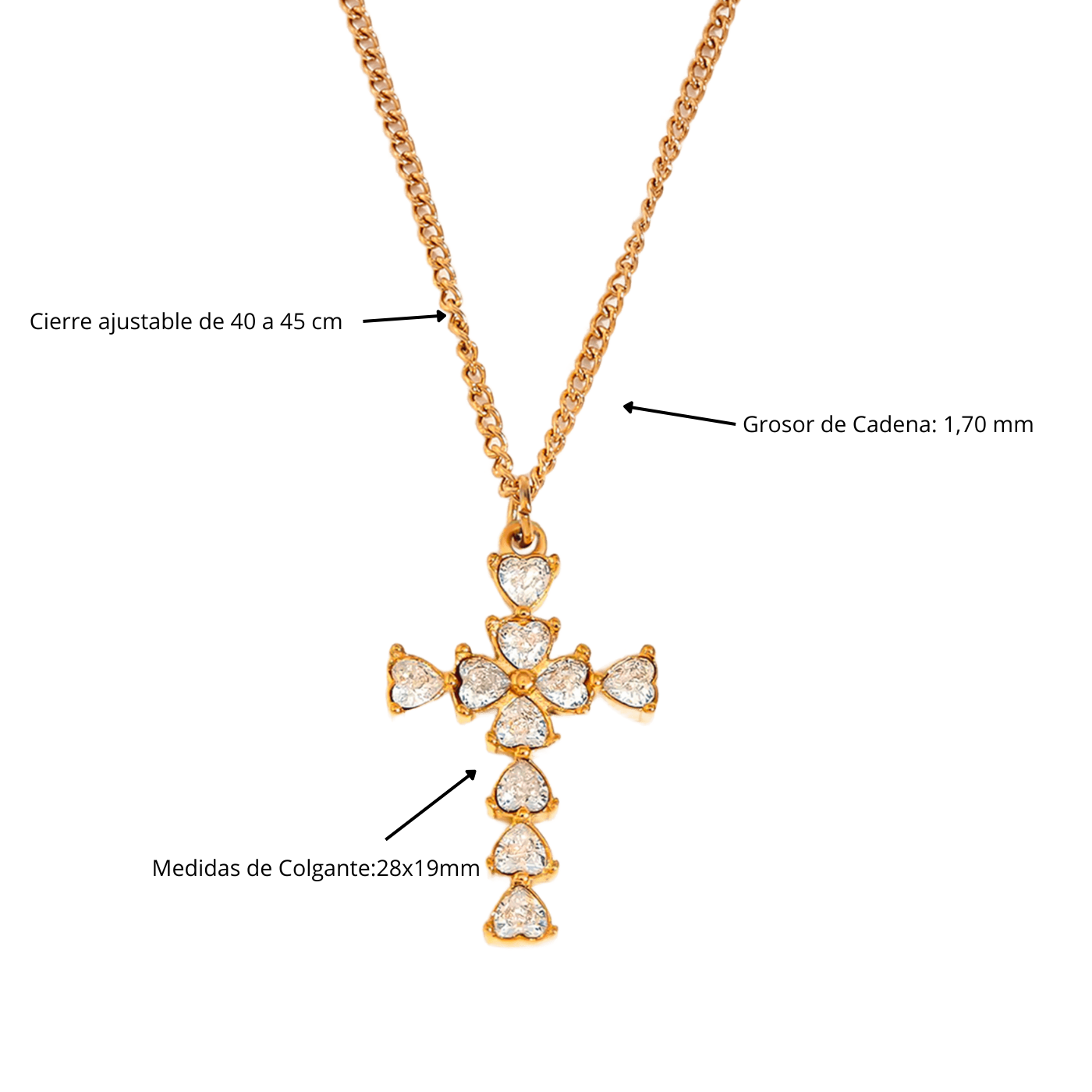 Colgante Cruz circonitas corazones - Bendita Eva