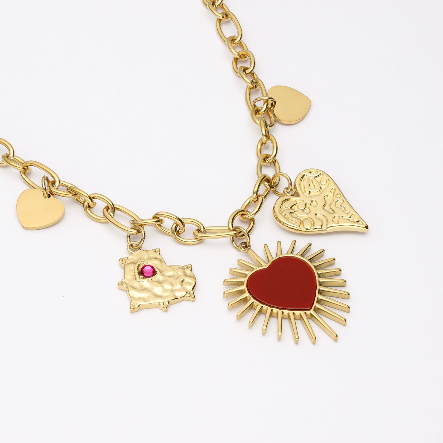 Collar de charms con corazones cadena ajustable y acero inoxidable de Bendita Eva