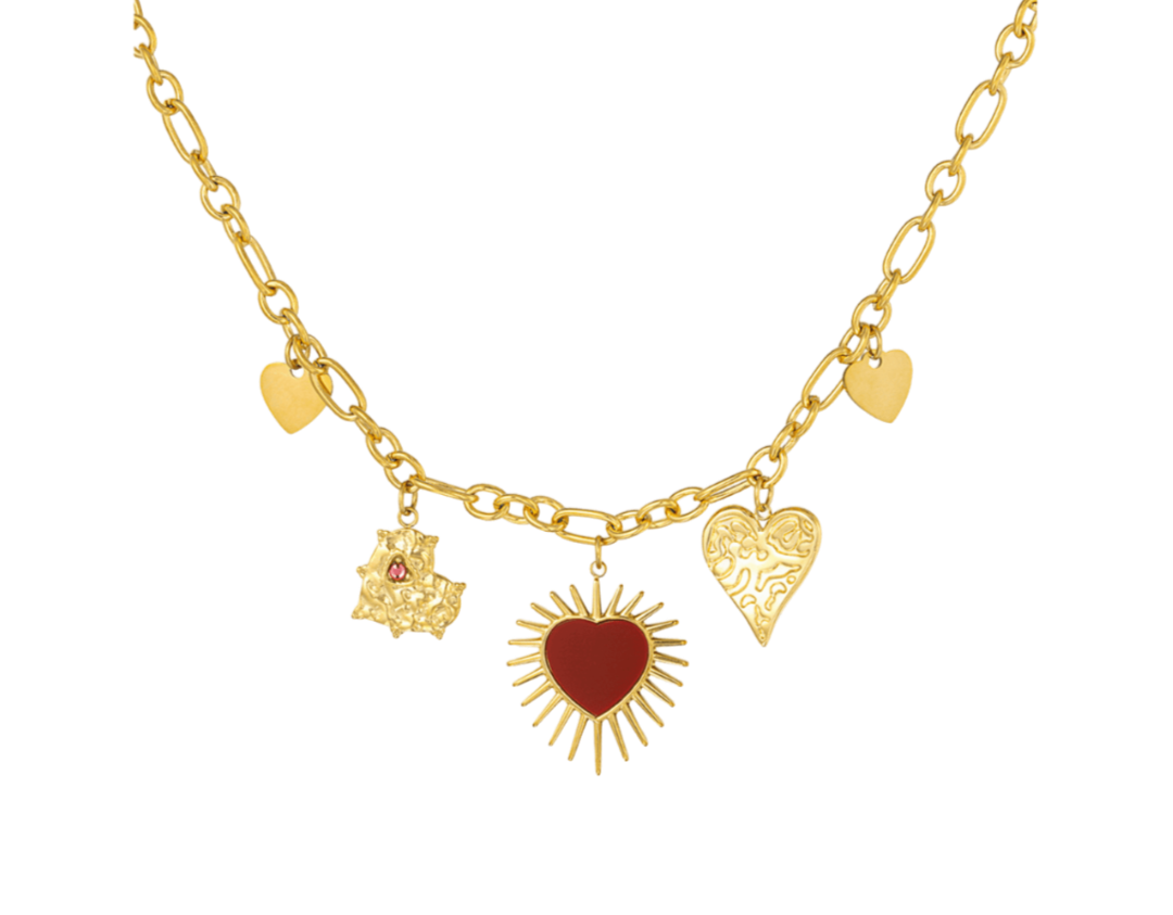 Collar de charms con corazones cadena ajustable y acero inoxidable de Bendita Eva