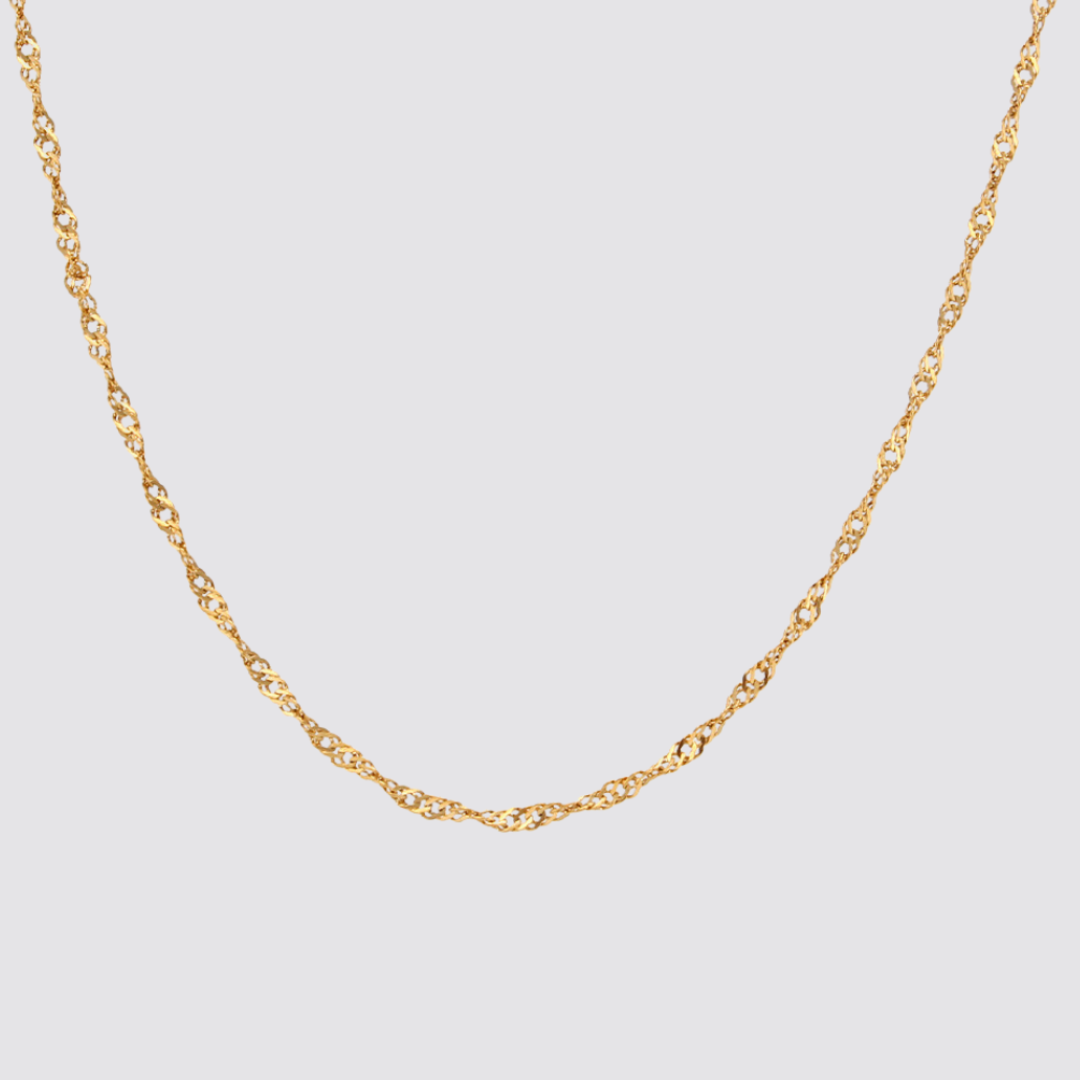 Cadena Singapur plata de ley y oro 18K