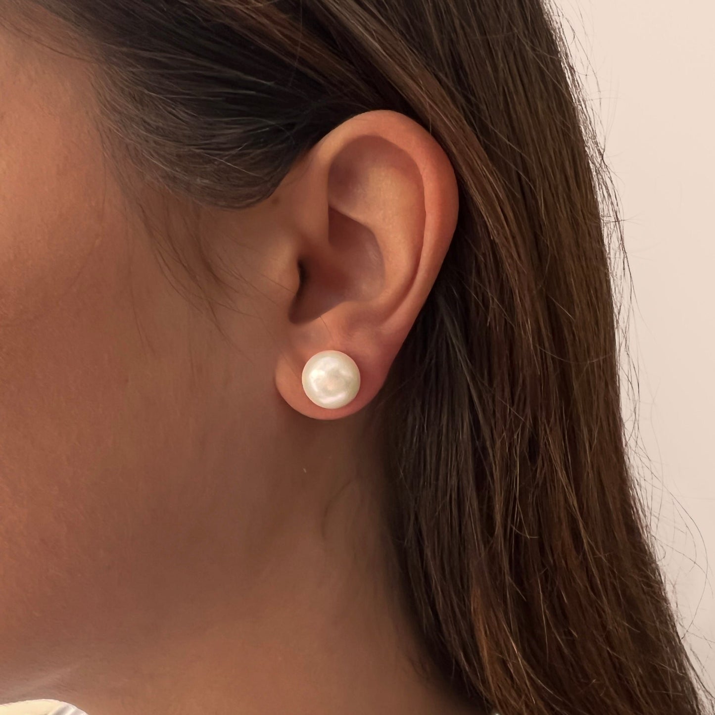 Pendientes boton de perlas redondas naturales de 12-13 mm AAA - Bendita Eva