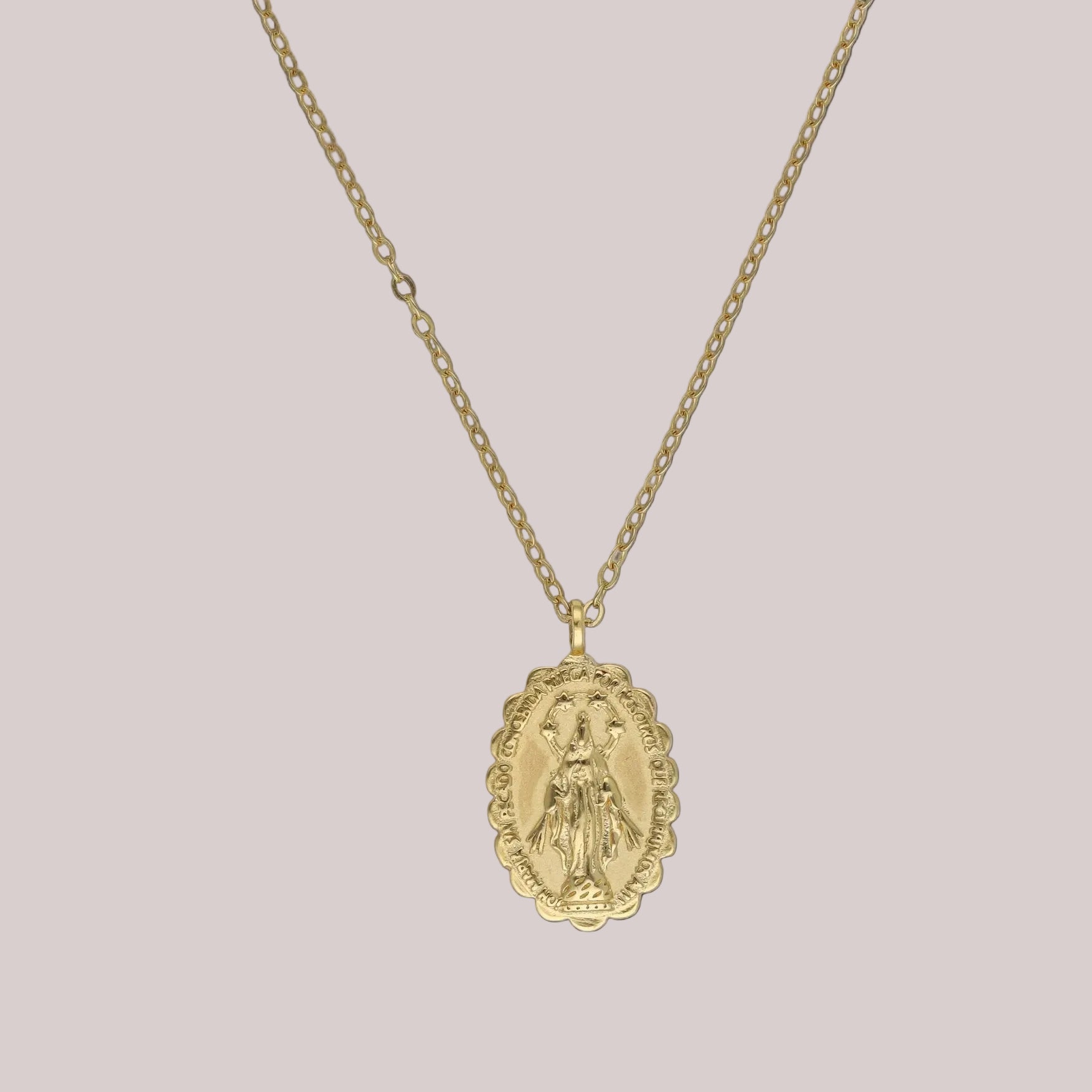 Colgante medalla Virgen Milagrosa plata de ley bañado en oro 18K ...