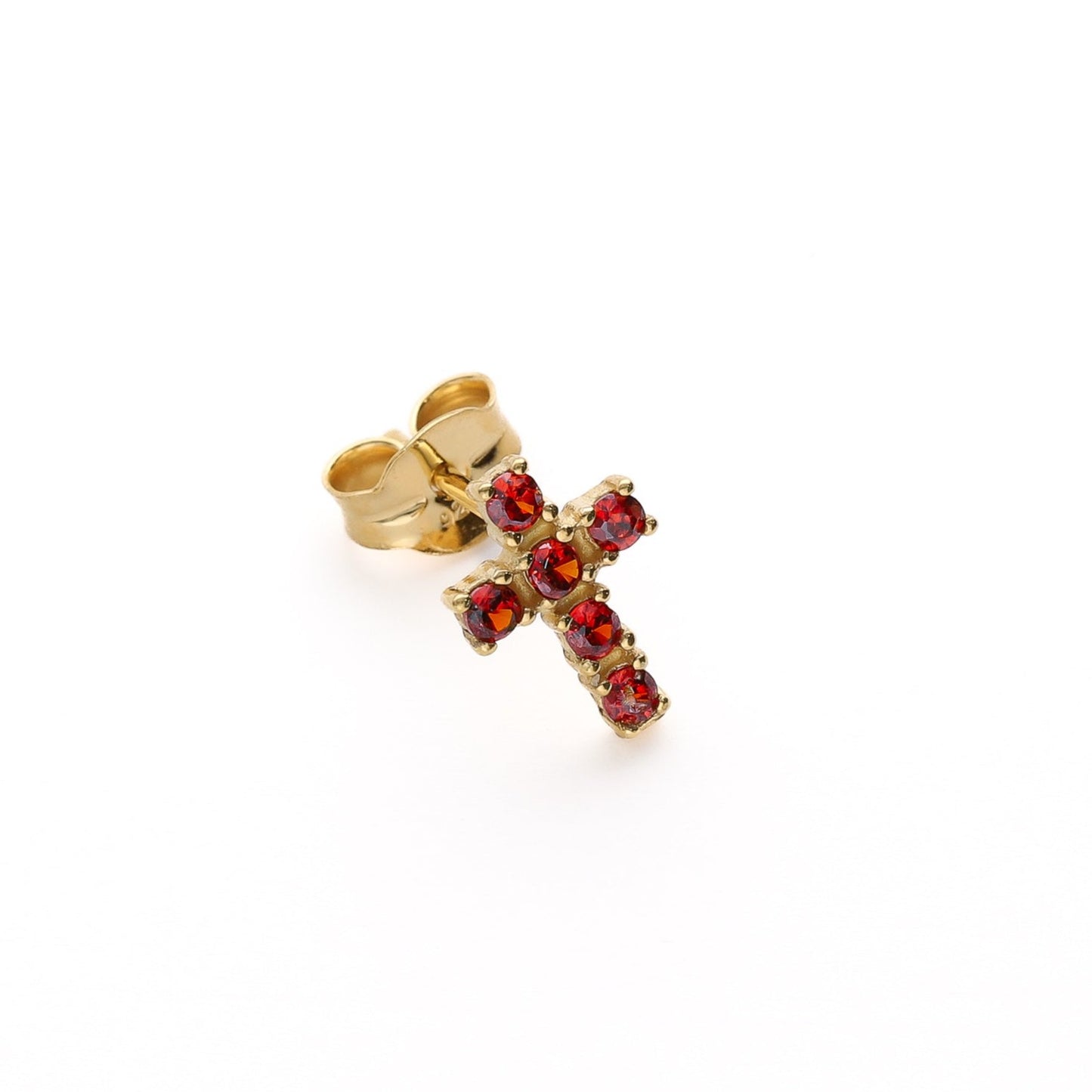 pendientes cruces circonitas rojas plata de ley 925 y baño de oro de 18 kt