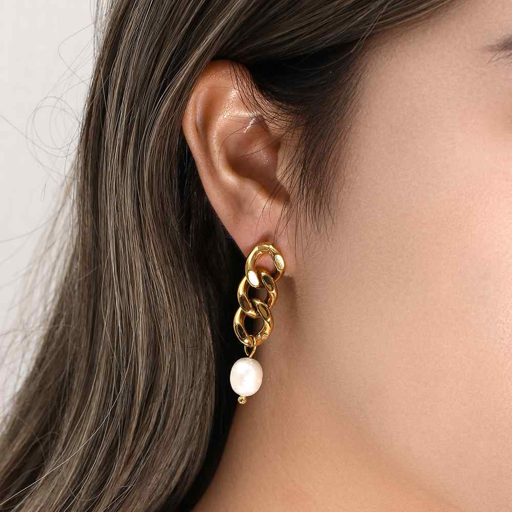 Pendientes waterproof con cadena y perla 45 mm - Bendita Eva