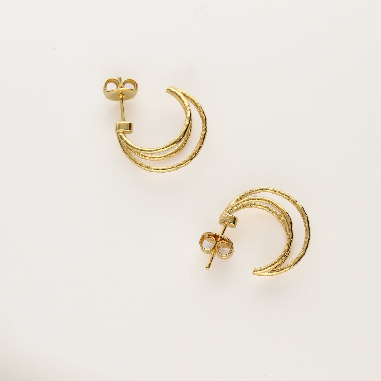 aros oro triple martilleados fabricados en plata de ley 925 - Bendita Eva