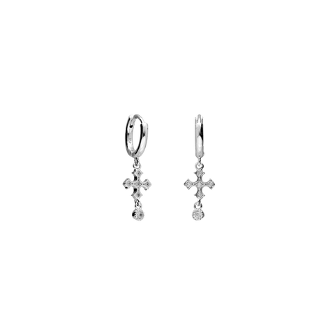 Silver earrings with zirconia cross