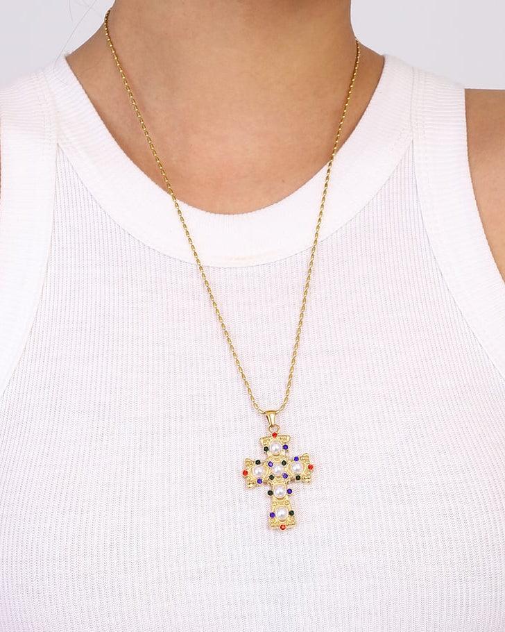 
                      
                        Colgante Cruz con perlas y circonitas
                      
                    
