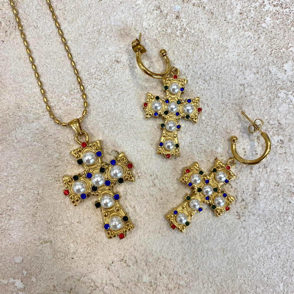 
                      
                        Pendientes Cruz con perlas y circonitas
                      
                    