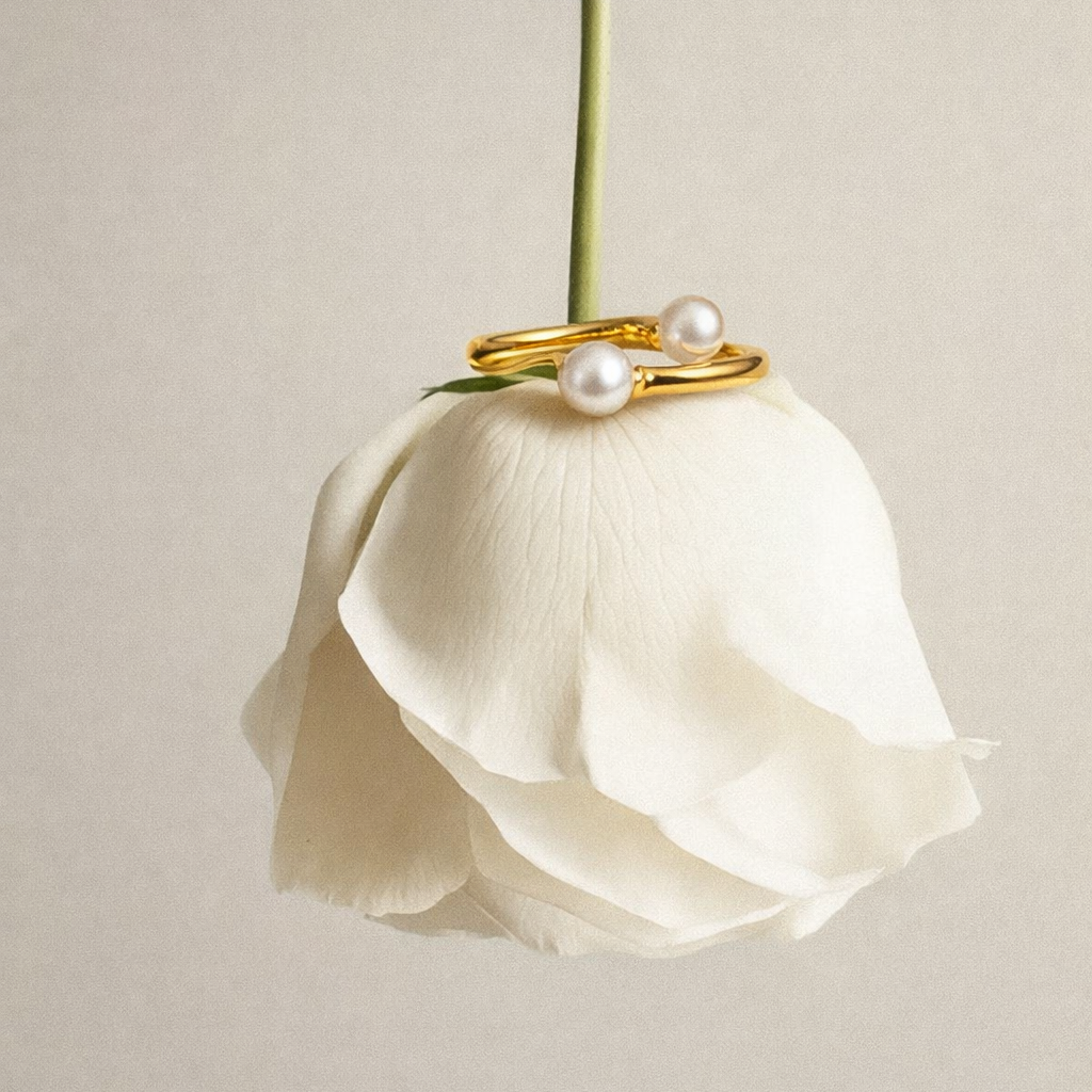 Anillo doble perla plata de ley y baño de oro 18K-Bendita Eva