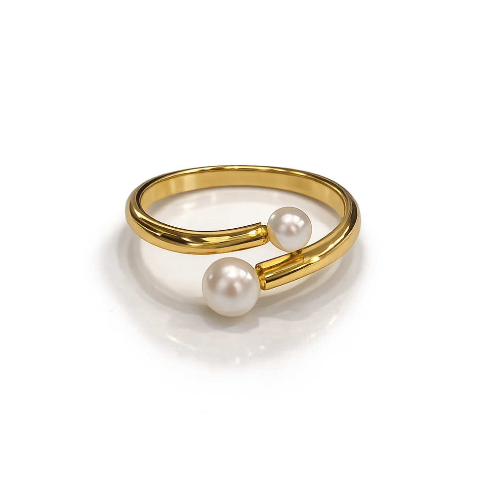 Anillo doble perla plata de ley y baño de oro 18K