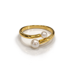 Anillo doble perla plata de ley y baño de oro 18K