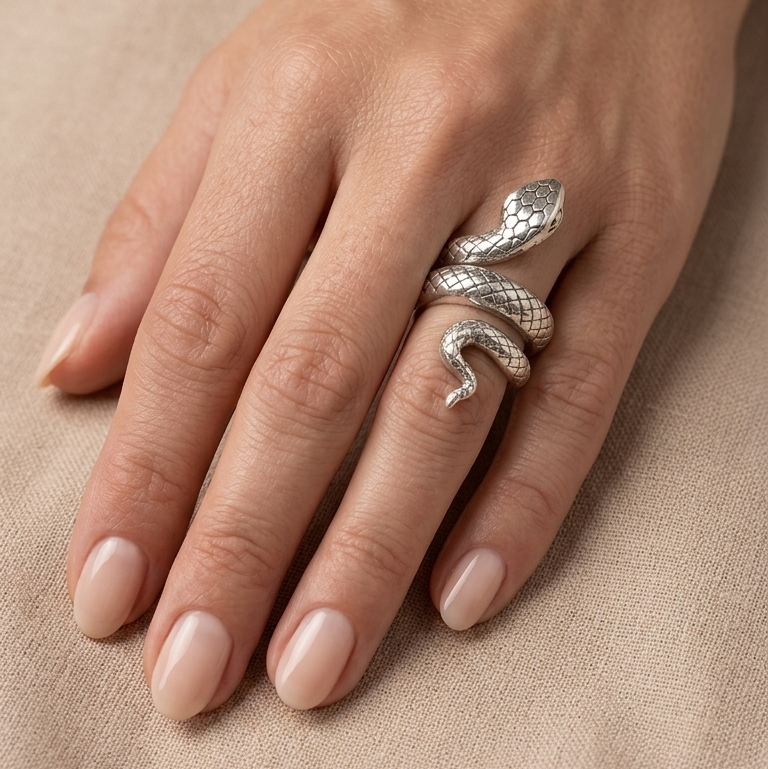 Anillo serpiente XL de plata de ley con tecnica electroforming de Bendita Eva