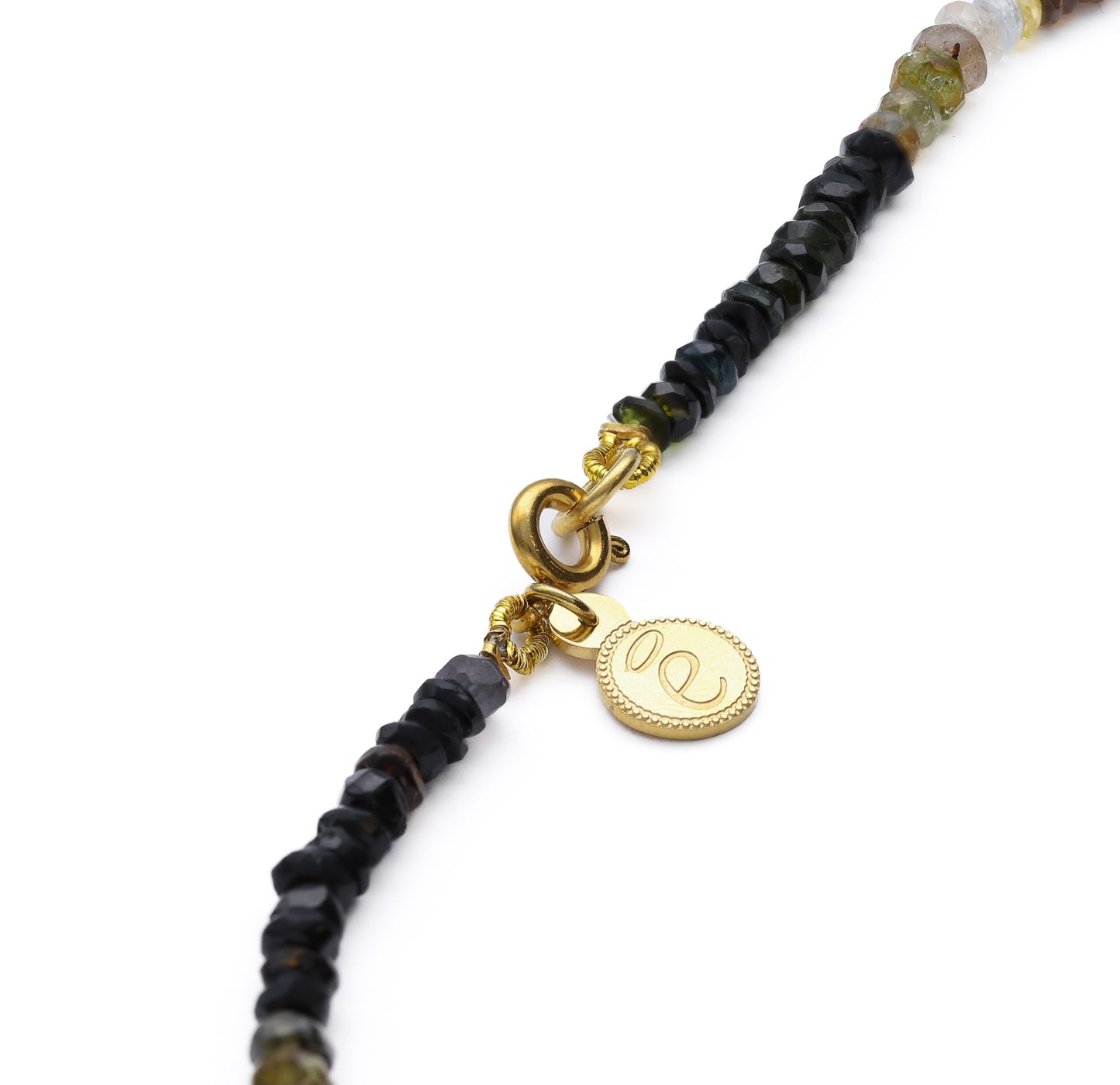 Collar de piedras de 4 mm de Turmalina enfilado a mano de 40 cm con cierre reasa de acero y baño de oro de 18K-Bendita Eva