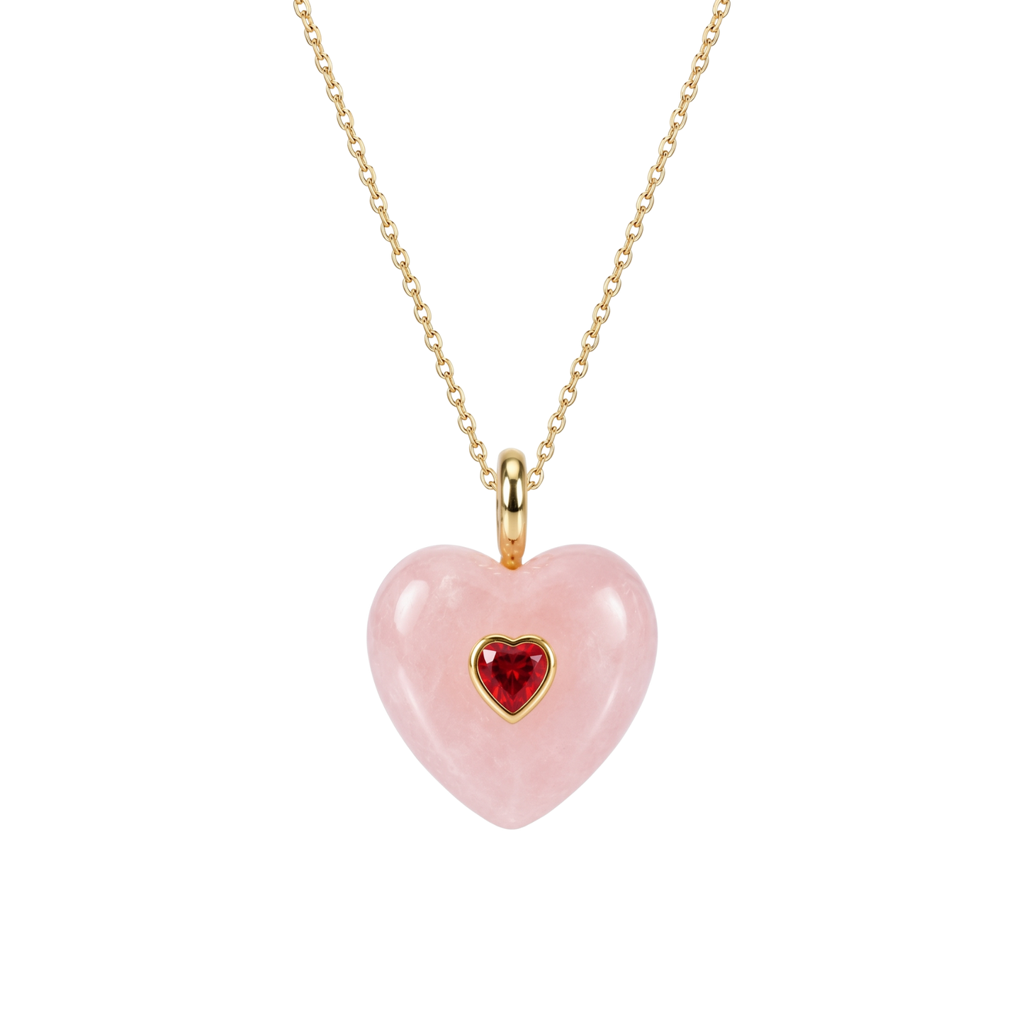 Colgante Corazón cuarzo rosa con piedra Rubí - Bendita Eva