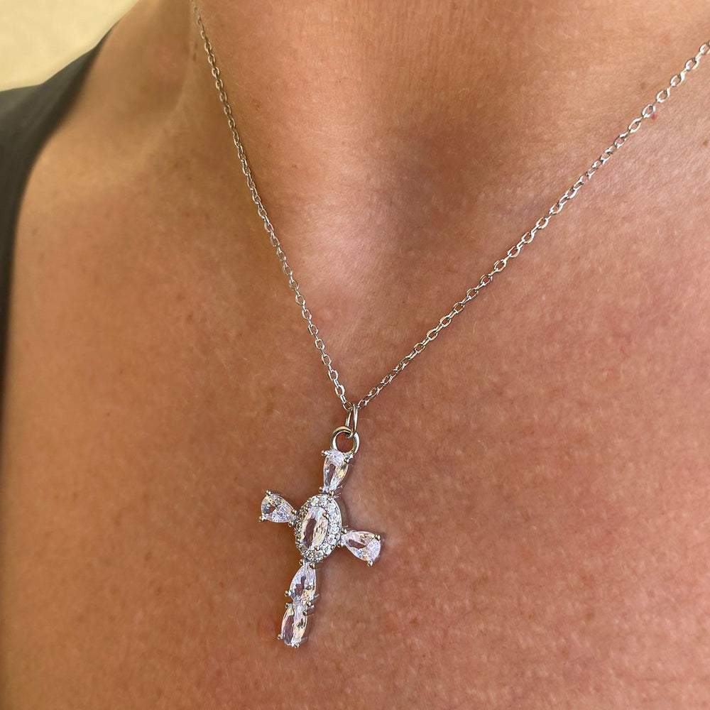 Colgante Cruz de circonitas blancas y plata de ley 925 - Bendita Eva