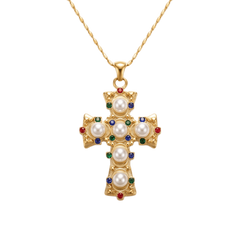 Colgante Cruz con perlas y circonitas