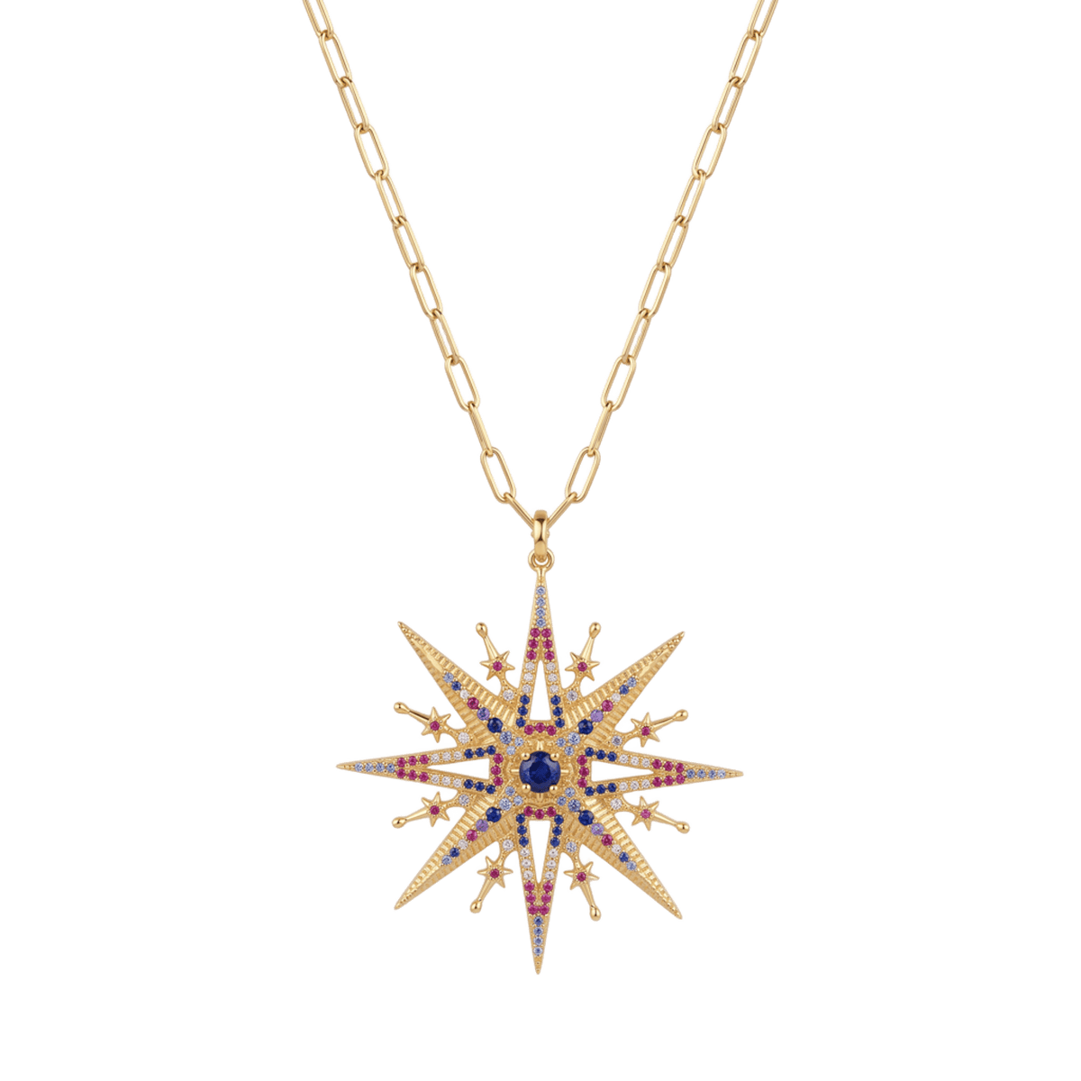 Colgante de estrella de 8 puntas plata de ley 925 y baño de oro 18K