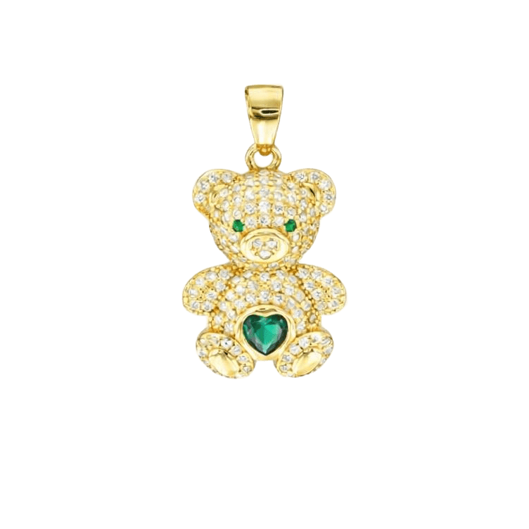 Colgante oso circonitas plata de ley y baño de oro con circonitas blancas y verdes de Bendita Eva