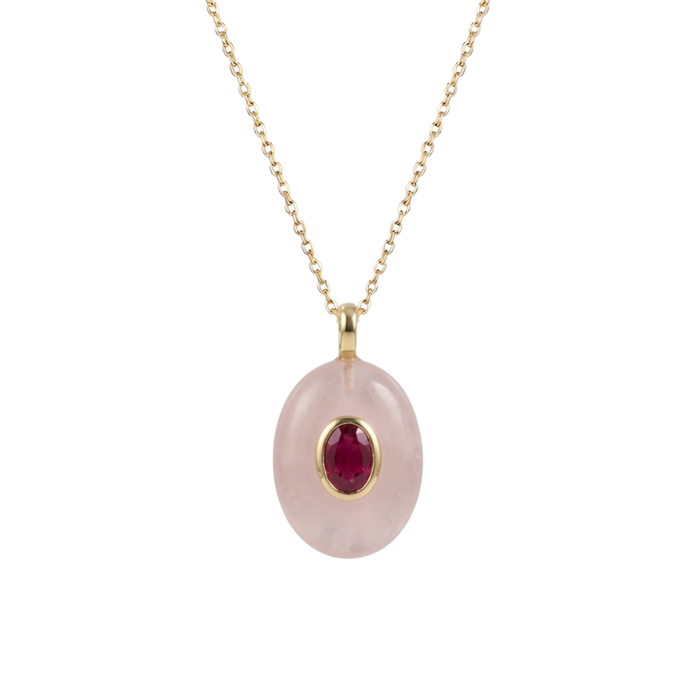 Colgante Óvalo Cuarzo Rosa