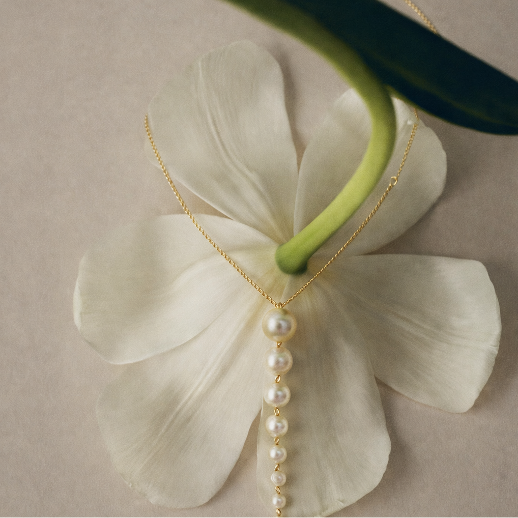 Collar artesanal de perlas naturales en degradé – Plata de ley con baño de oro 18k