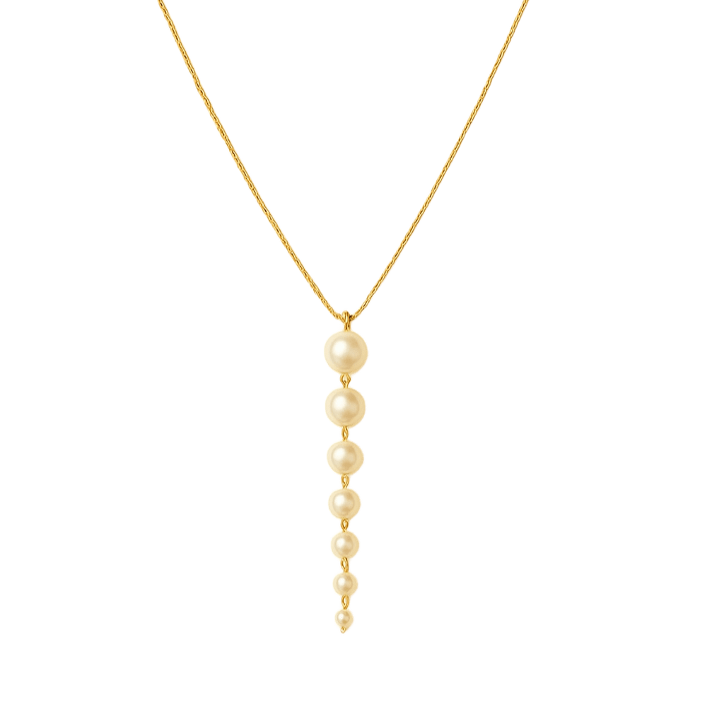 Collar corbata 7 perlas plata de ley y baño de oro 18K