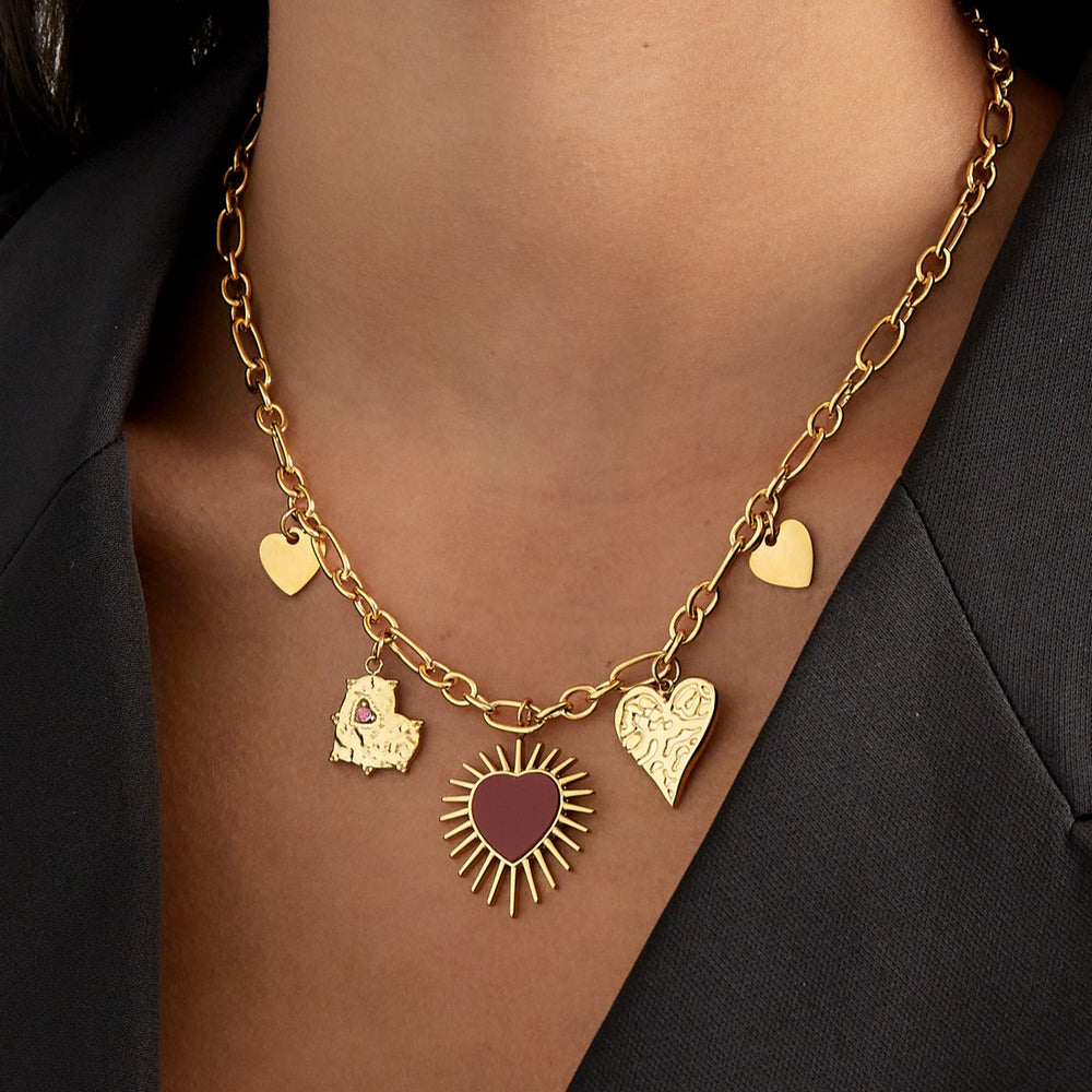 Collar de charms con corazones cadena ajustable y acero inoxidable de Bendita Eva