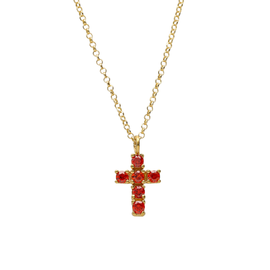 colgante cruz circonitas rojas-Bendita Eva