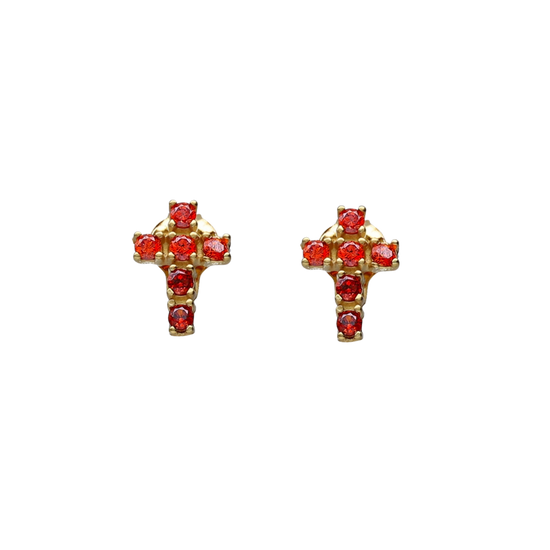 pendientes cruces circonitas rojas plata de ley 925 y baño de oro de 18 kt