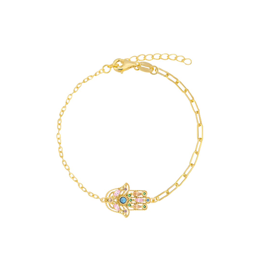 pulsera mano de fatima con circonitas y oro de 18k - Bendita Eva