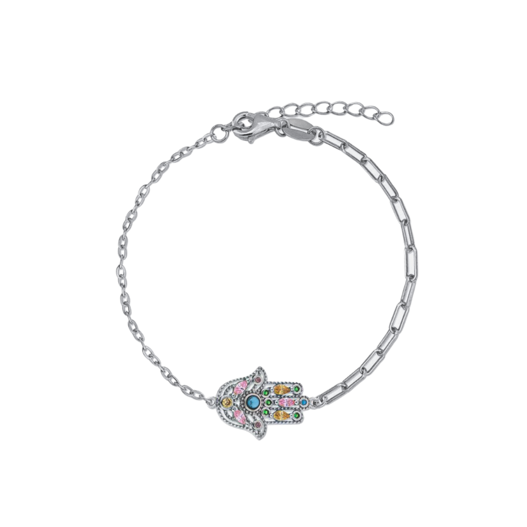 pulsera mano de fatima con circonitas y oro de 18k - Bendita Eva
