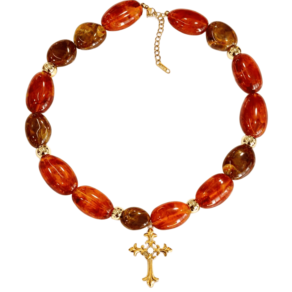 El Collar de piedras con cruz de Bendita Eva es una pieza de diseño chunky pensada para destacar-Bendita Eva