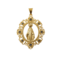 Medalla Virgen Milagrosa con piedras Marquesitas plata de ley 925 y oro 18K