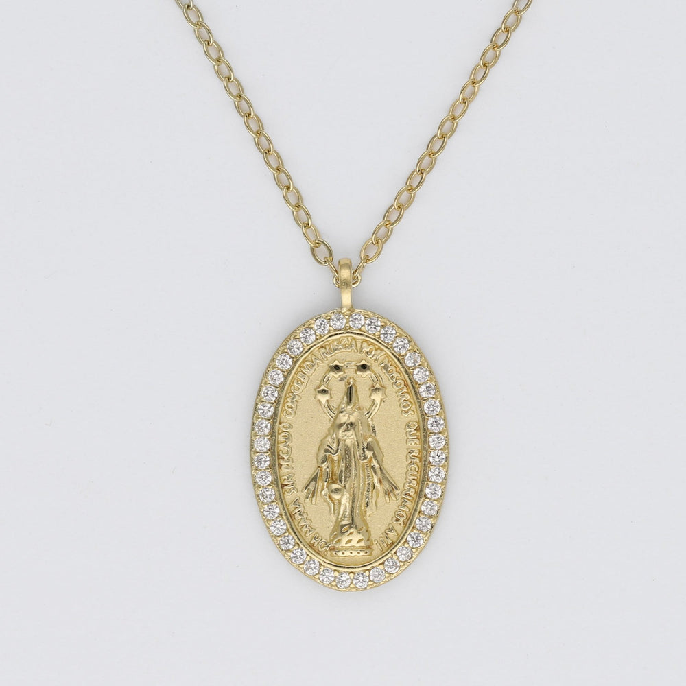 
                      
                        Medalla Virgen de la Milagrosa con circonitas fabricada en plata de ley y bañada en oro de 18K , cadena ajustable y cierre mosqueton - Bendita Eva
                      
                    