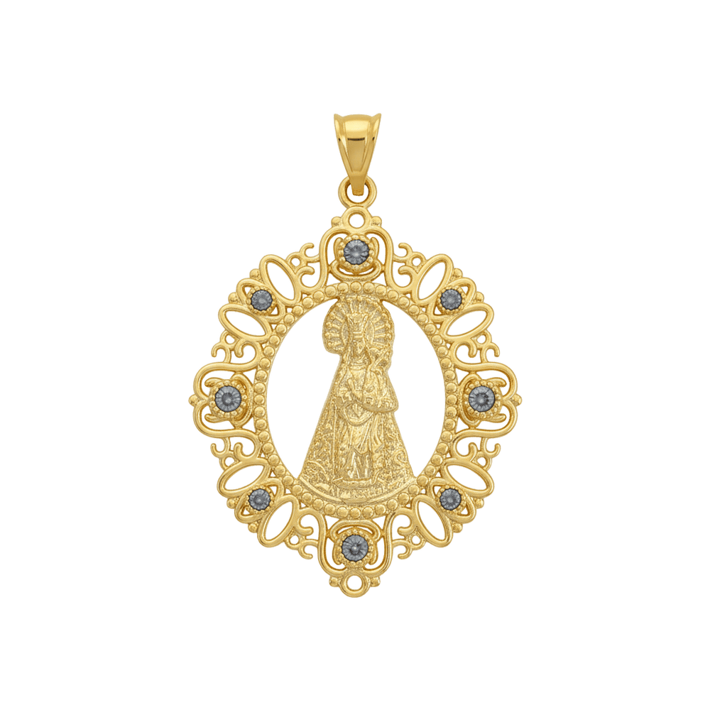 Medalla artesanal plata de ley Virgen del os desamparados con piedras y oro 18K - Bendita Eva