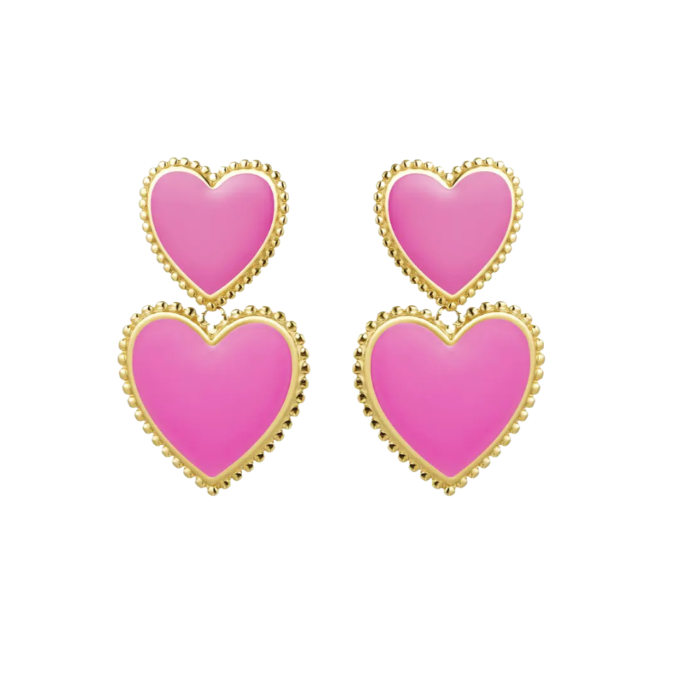 Pendientes corazones rosas con cierre tuerca presion- Bendita Eva