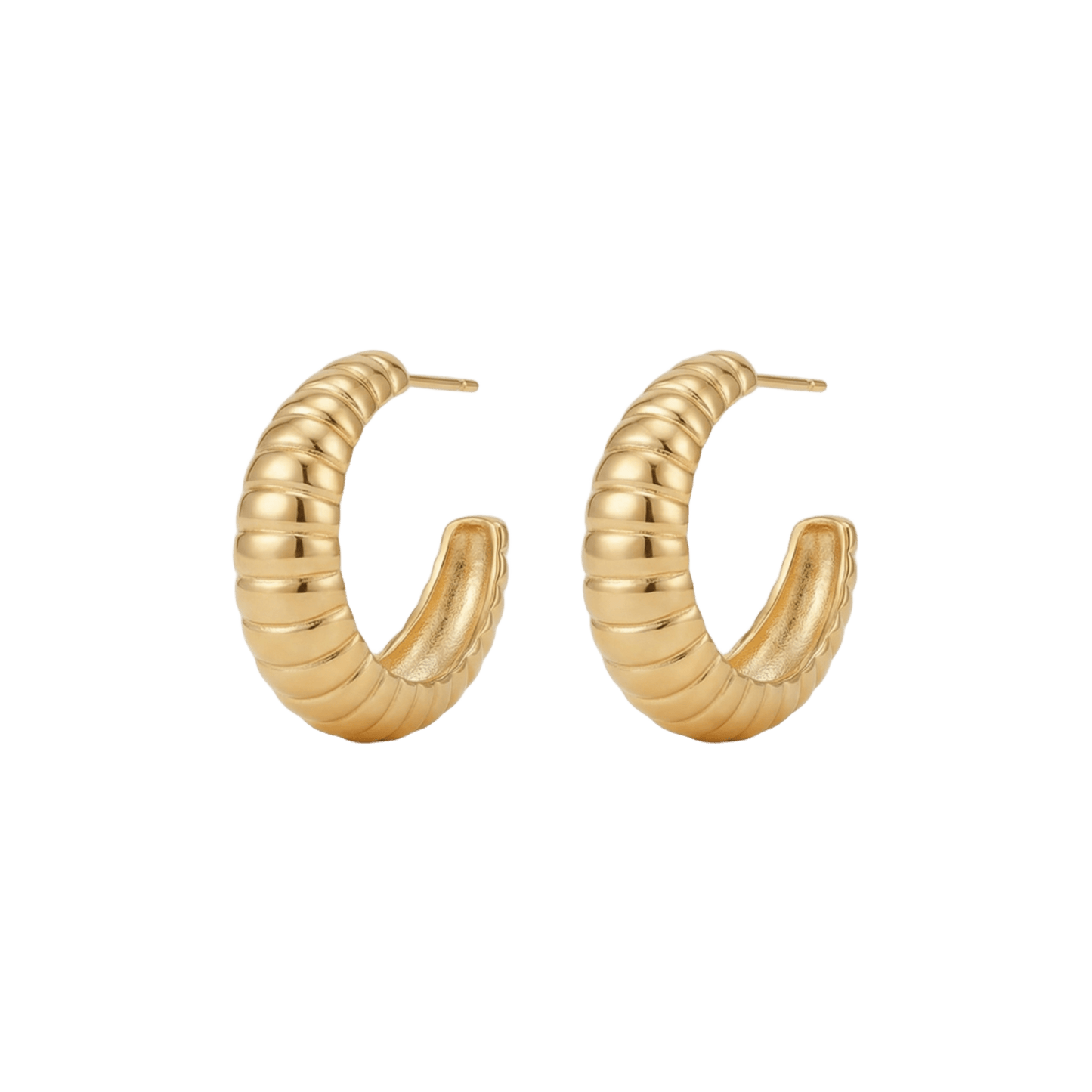 Pendientes aro Donut de 30 mm lucidos en plano general, plata de ley bañada en oro 18K, diseño elegante y cómodo con cierre de tuerca, joya artesanal  de Bendita Eva