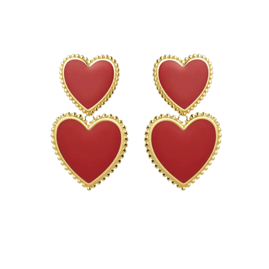 
                      
                        Pendientes esmaltados corazones rojos con tuerca presion de Bendita Eva
                      
                    