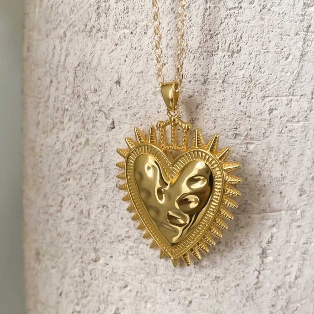 Sagrado Corazon de plata de ley y baño de oro de 18K-Bendita Eva