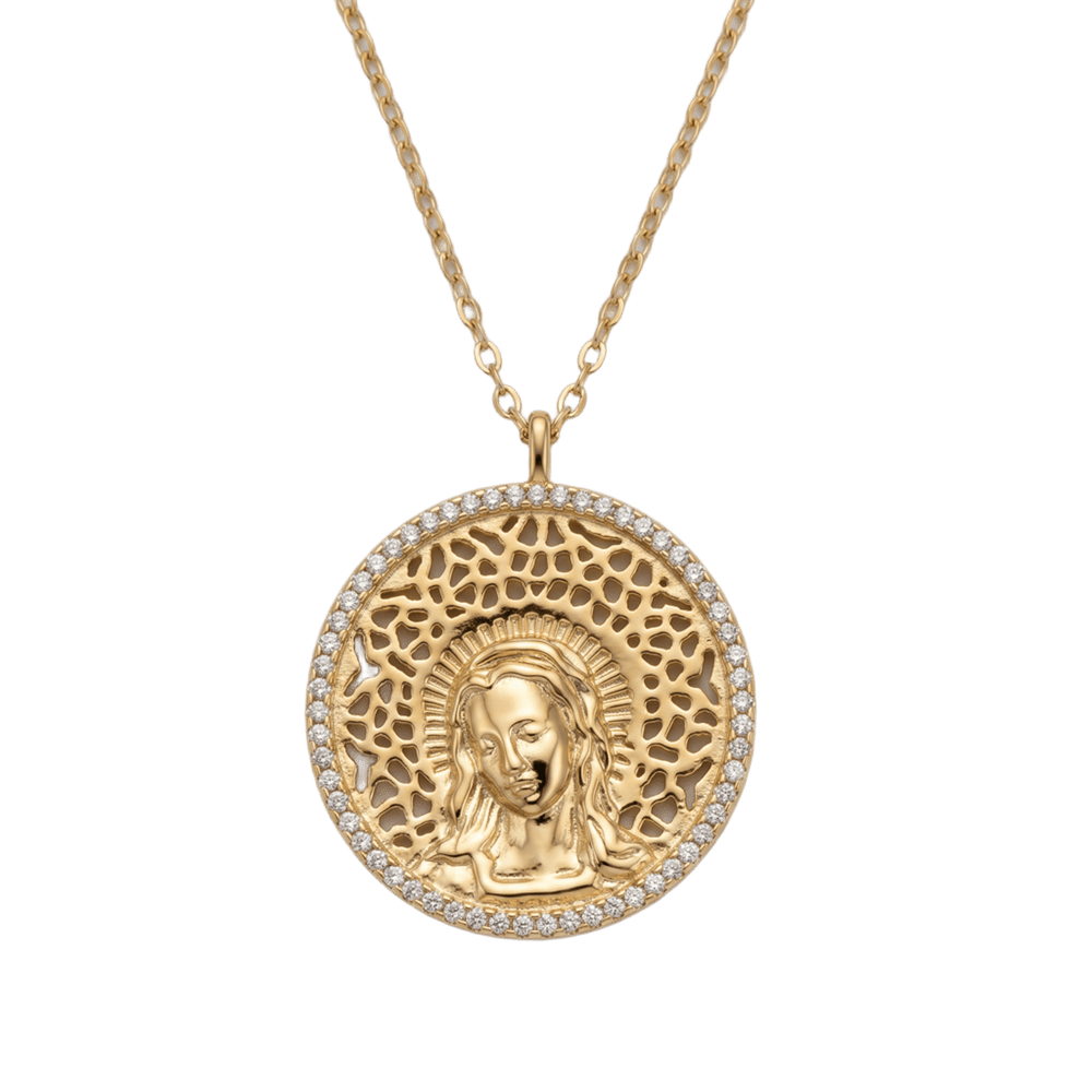 Colgante Medalla Virgen María plata de ley 925 bañada en oro 18K