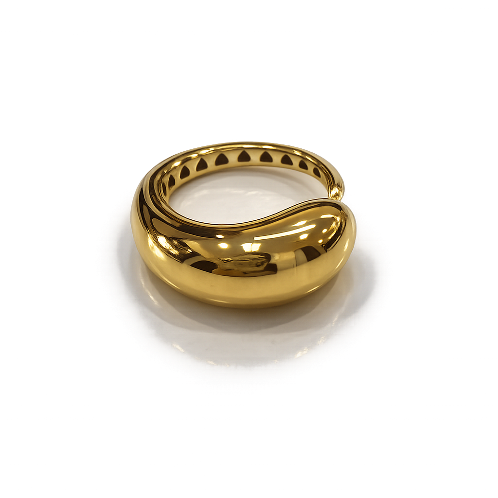 anillo abierto y ajustable está elaborado en plata de ley y bañado con 2 micras de oro de 18K