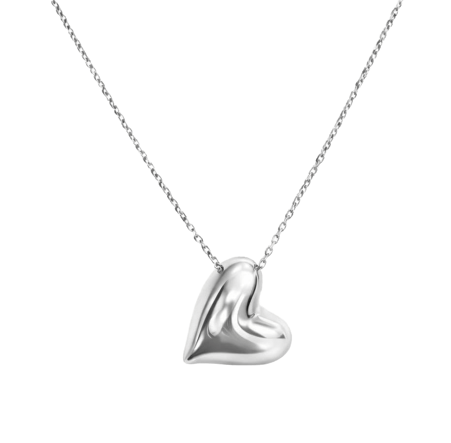 Colgante Corazón en plata de ley 925 en plano general, diseño artesanal español con brillo duradero que simboliza amor, protección y energía positiva, cadena ajustable de 41 a 44 cm, joya elegante y atemporal de Bendita Eva
