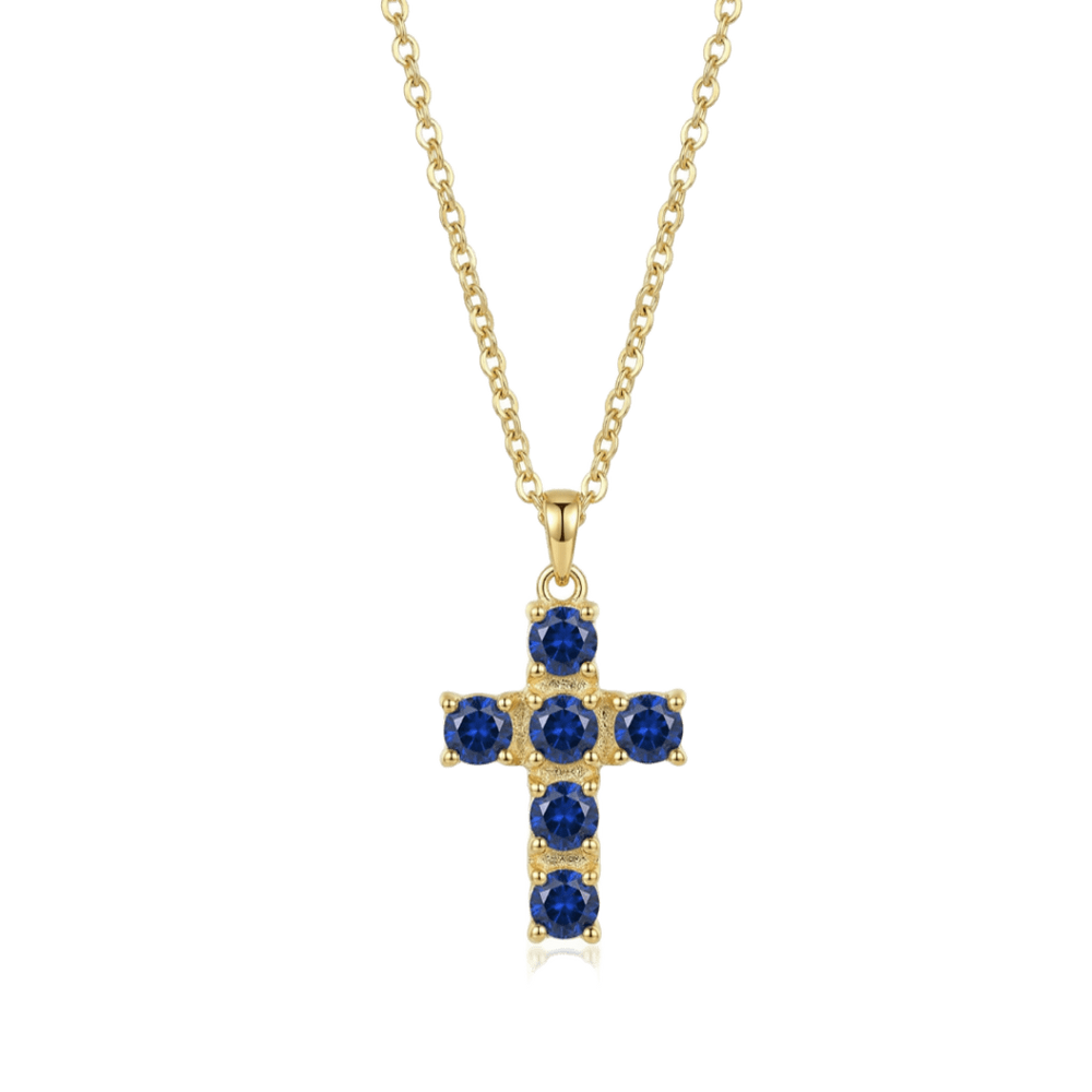 Colgante Cruz con piedras azules
