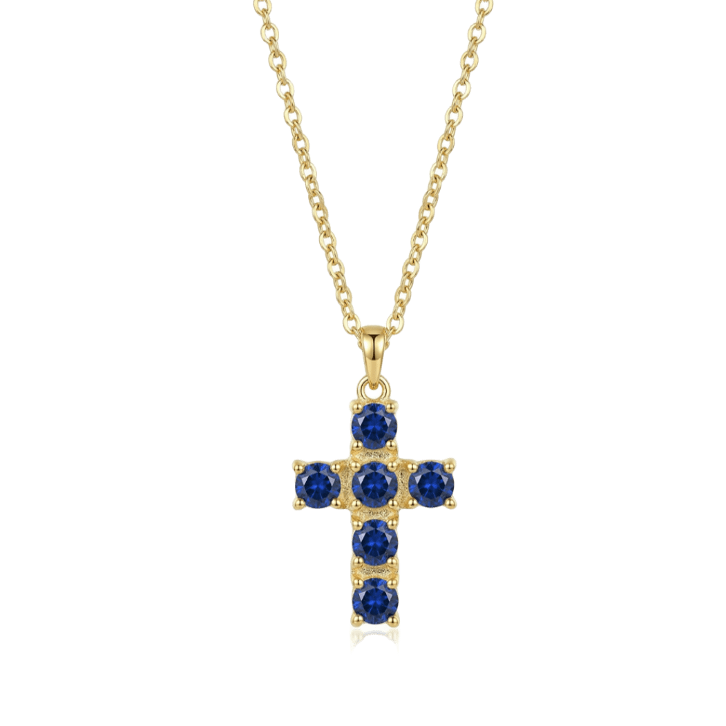 colgante de cruz de piedras azules