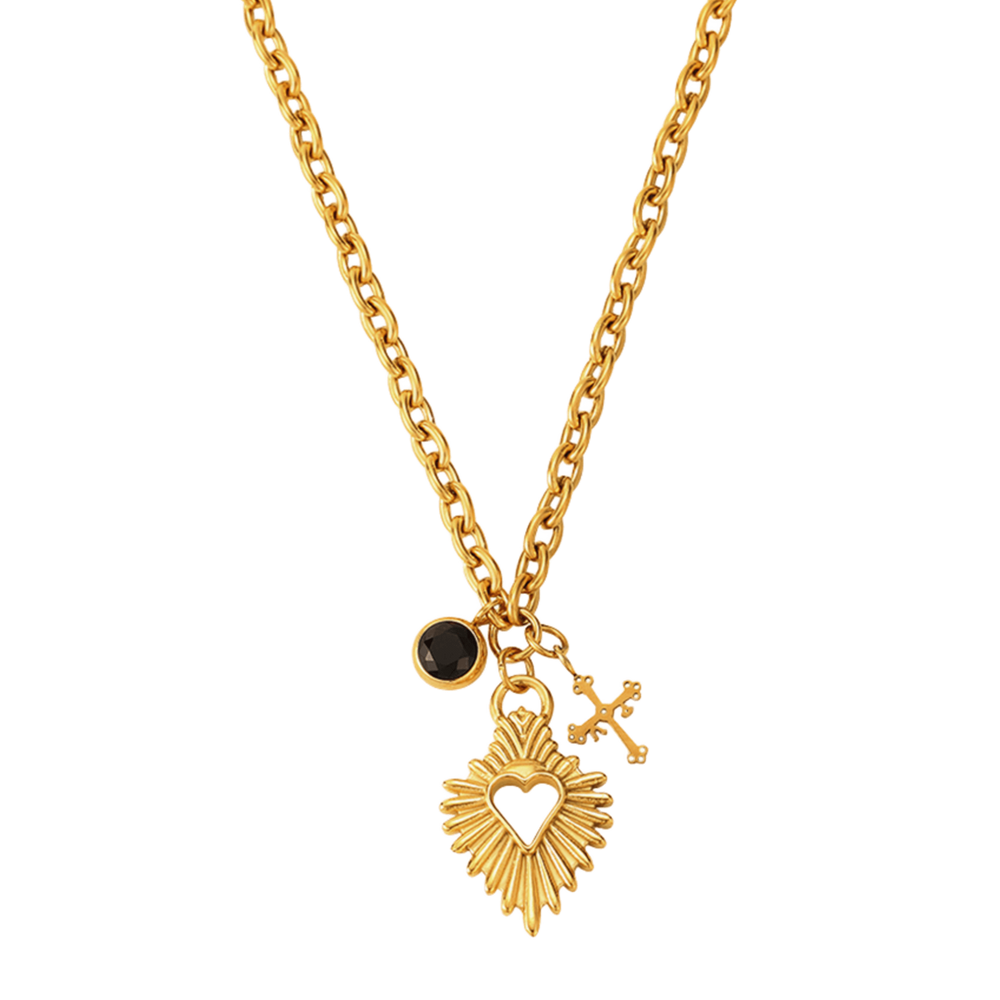 Colgante Corazón y Cruz oro