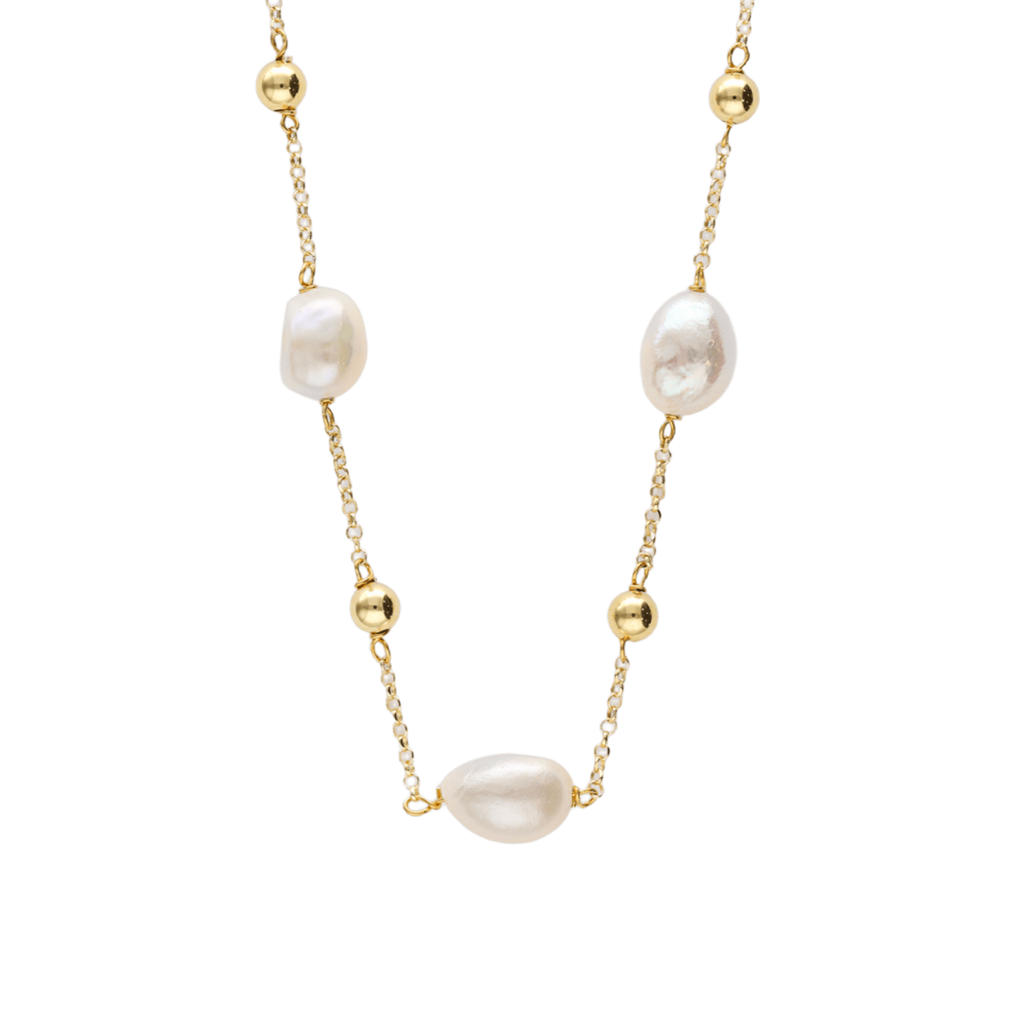 Collar Grace de Bendita Eva, elegante diseño minimalista con perlas naturales y bolitas doradas que aporta delicadeza y estilo.
