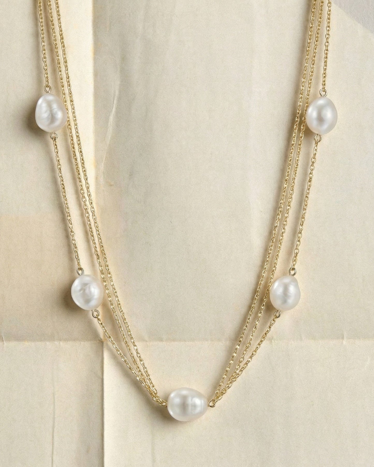 collar de perlas naturales plata de ley y baño de oro de 18K-Bendita Eva