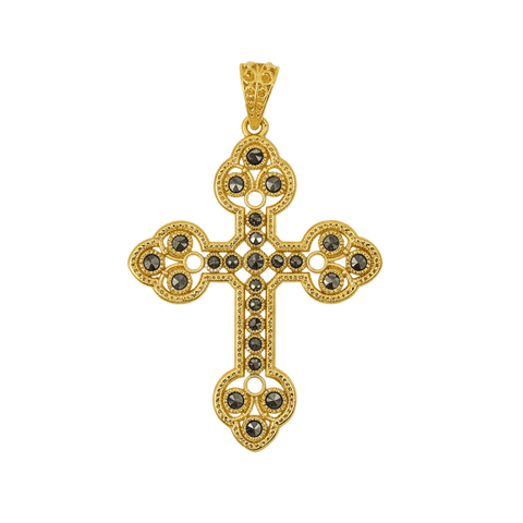 Cruz Filigrana y piedras Marquesitas plata de ley 925 y baño de oro 18K
