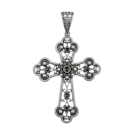 Cruz Filigrana y piedras Marquesitas plata de ley 925