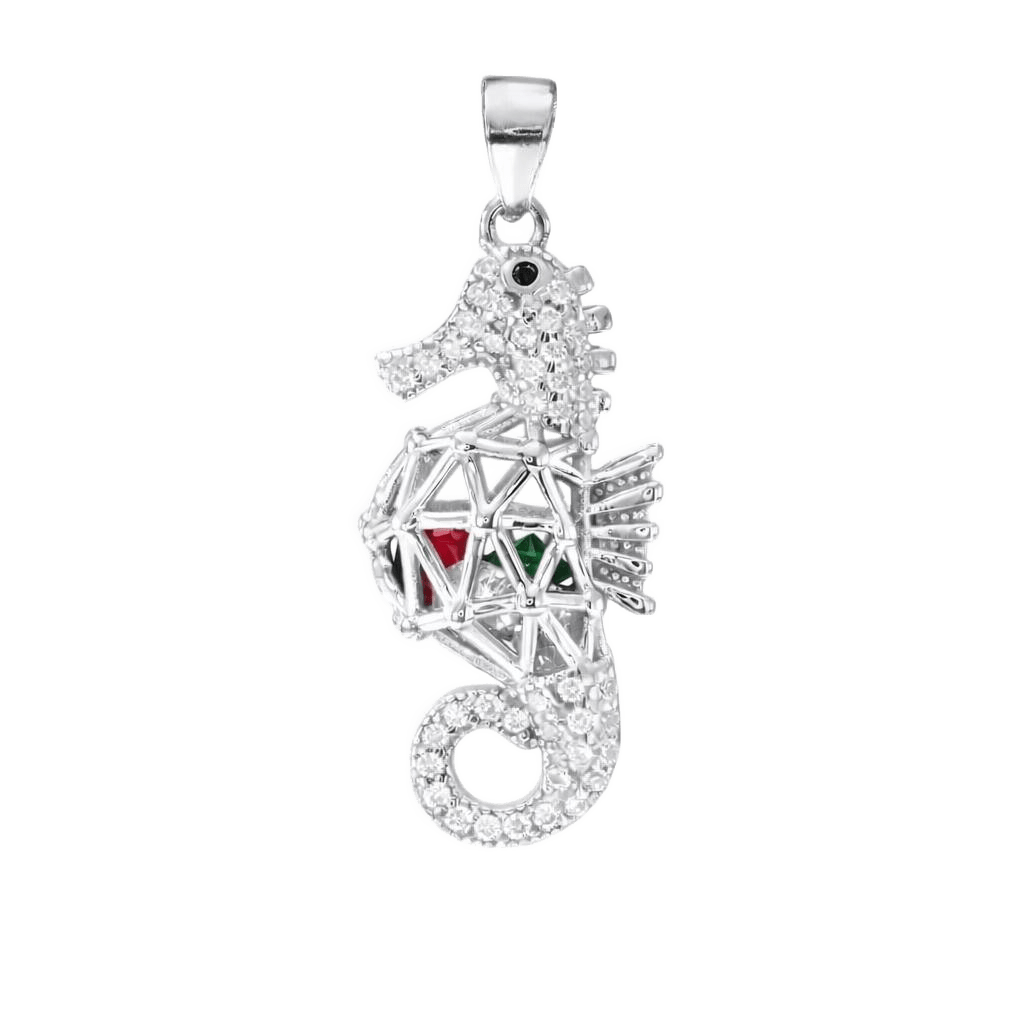 Llamador de ángeles con caballito de mar de Bendita Eva en plata de ley, 34 mm. Amuleto artesanal que aporta protección, calma y conecta con la energía positiva, sin cadena incluida.